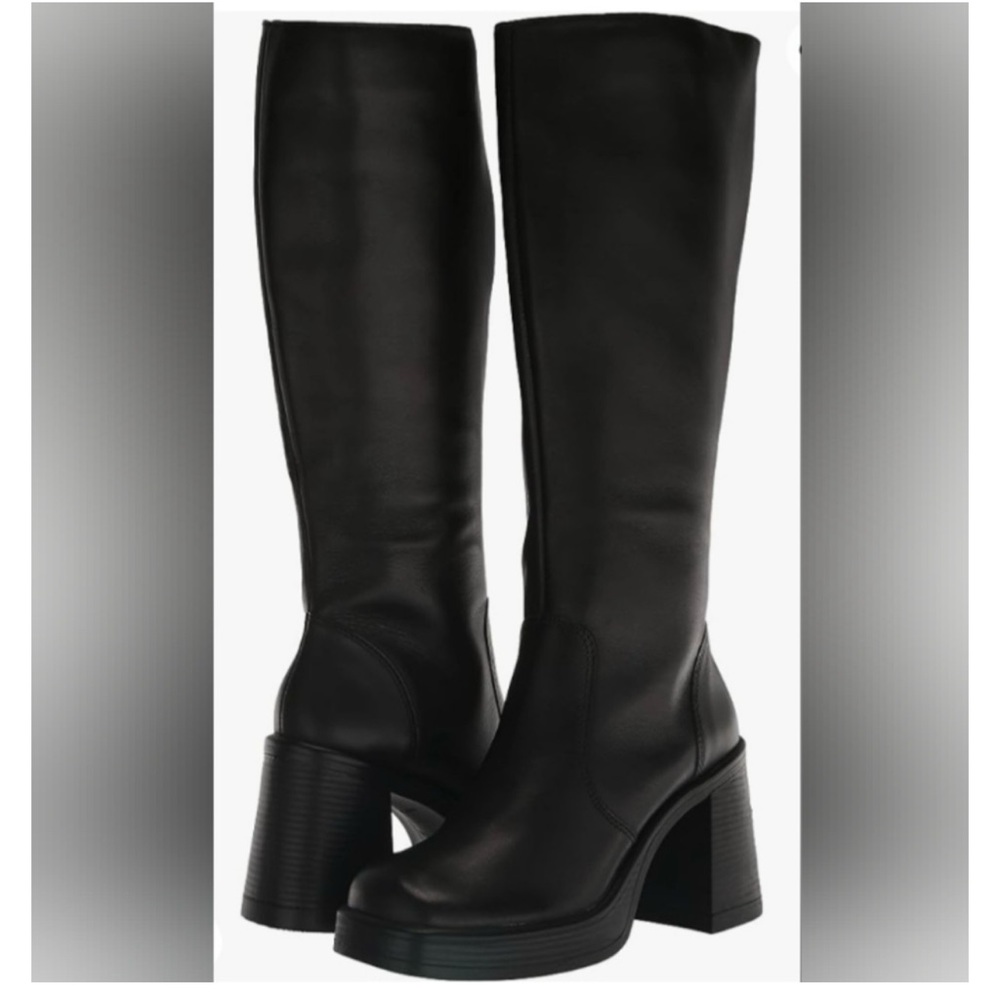 NEW STEVE MADDEN Fanatik Chunnky Heel boots Black Vegan Leather Size 10 - Picture 6 of 11